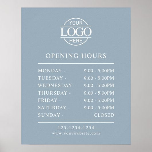 Modern Minimal Dusty Blue  Business Opening Hours ポスター (正面)