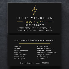 Modern Minimal Electrician Black Gold 名刺