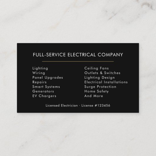 Modern Minimal Electrician Black Gold 名刺 (裏面)