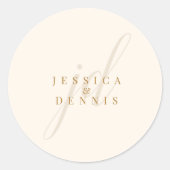 Modern Minimal Elegant Script Monogram Wedding ラウンドシール (正面)