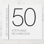 Modern Minimal Fifty and Fabulous 50th Birthday スパークリングワインラベル (シングルラベル)