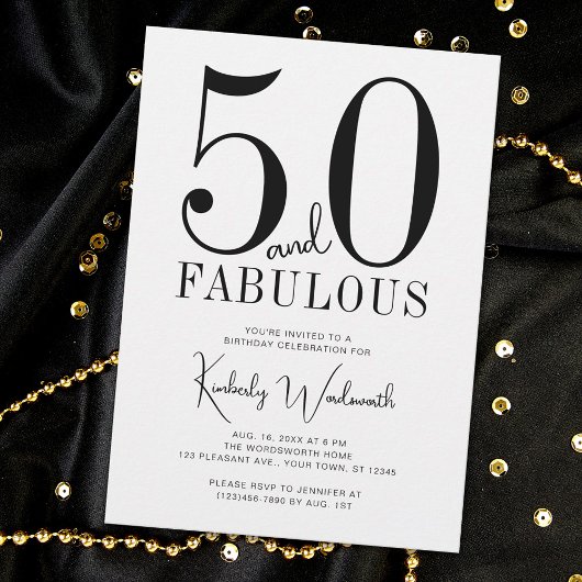 Modern Minimal Fifty and Fabulous 50th Birthday 招待状