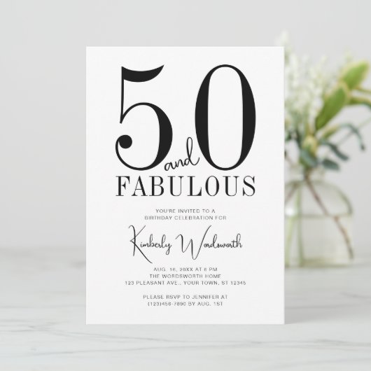 Modern Minimal Fifty and Fabulous 50th Birthday 招待状 (スタンド正面)