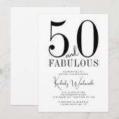 Modern Minimal Fifty and Fabulous 50th Birthday 招待状 (正面/裏面)