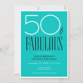 Modern Minimal Fifty Fabulous Bright Aqua Birthday 招待状 (正面)