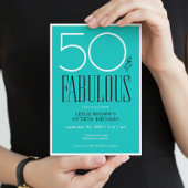 Modern Minimal Fifty Fabulous Bright Aqua Birthday 招待状