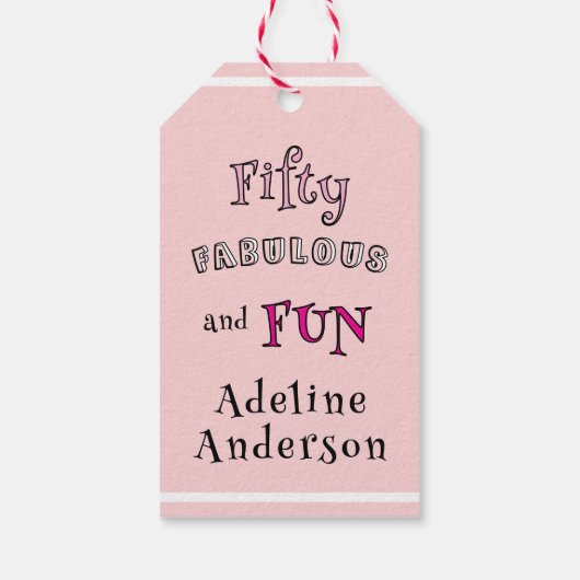 Modern Minimal Fifty Fabulous Pink 50th Birthday ギフトタグ (裏面)