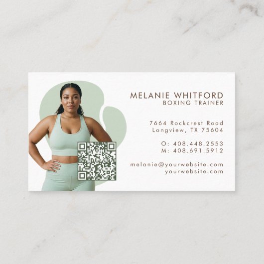 Modern Minimal Fitness Boxing Trainer Photo QR 名刺 (裏面)