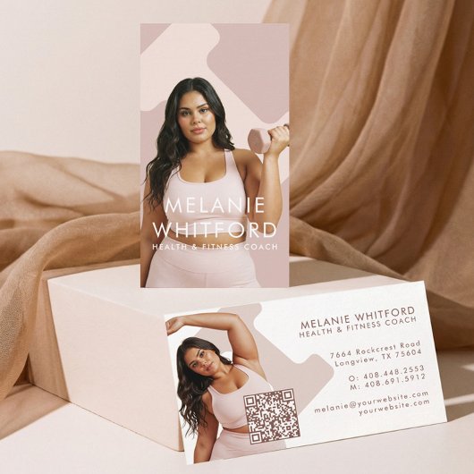 Modern Minimal Fitness Health Wellness Photo QR 名刺