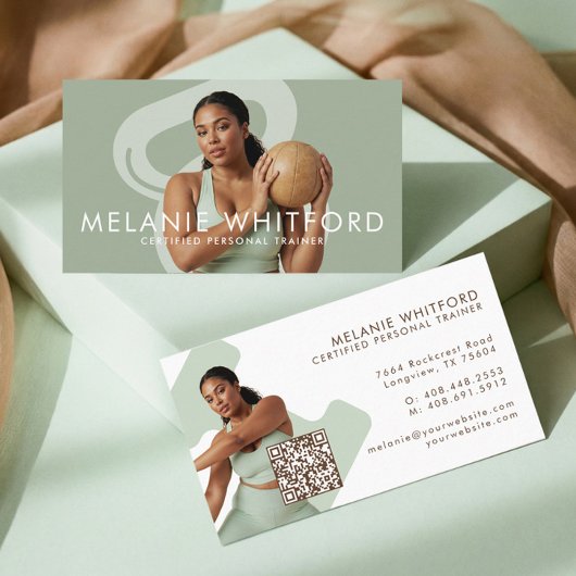 Modern Minimal Fitness Personal Trainer Photo QR 名刺