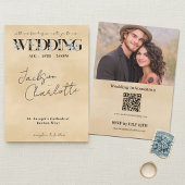 Modern Minimal Floral Script Photo QR Code Wedding 招待状