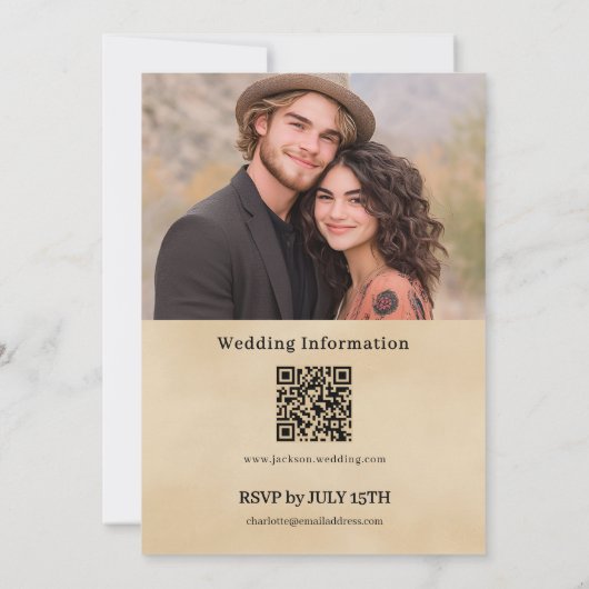 Modern Minimal Floral Script Photo QR Code Wedding 招待状 (裏面)