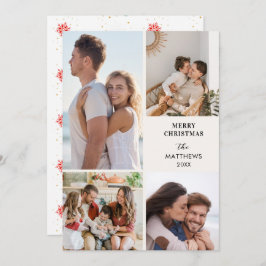 Modern Minimal Four Photo Collage Christmas シーズンカード