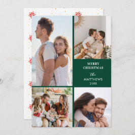 Modern Minimal Four Photo Collage Christmas シーズンカード