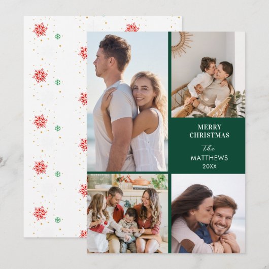 Modern Minimal Four Photo Collage Christmas シーズンカード (正面/裏面)