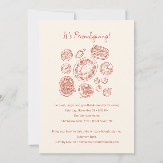 Modern Minimal Friendsgiving Dinner Thanksgiving 招待状 (正面)