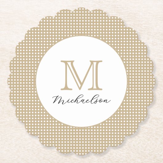 Modern Minimal Gold Elegant Monogram ペーパーコースター (正面)