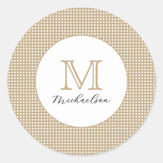 Modern Minimal Gold Elegant Monogram ラウンドシール (正面)