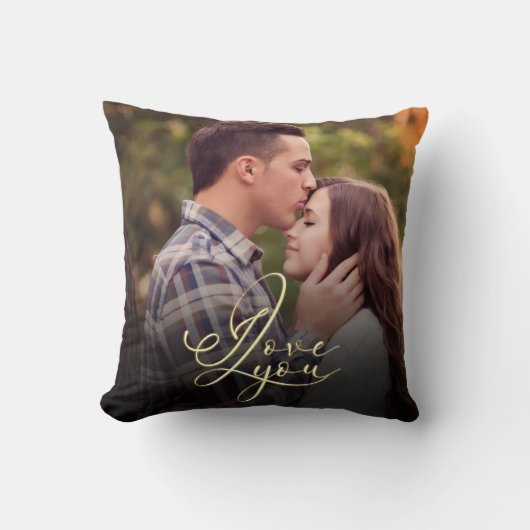 Modern Minimal Gold I Love You Typography Photo  クッション (正面)