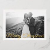 Modern Minimal Gold Script Christmas Wedding Photo 箔シーズンカード (正面)