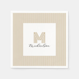 Modern Minimal Gold Stripes Monogram スタンダードカクテルナプキン