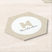 Modern Minimal Gold Stripes Monogram ペーパーコースター (アングル)