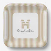 Modern Minimal Gold Stripes Monogram ペーパープレート (正面)