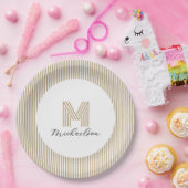Modern Minimal Gold Stripes Monogram ペーパープレート (パーティー)