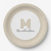 Modern Minimal Gold Stripes Monogram ペーパープレート (正面)