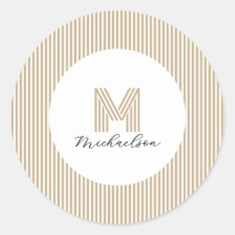 Modern Minimal Gold Stripes Monogram ラウンドシール