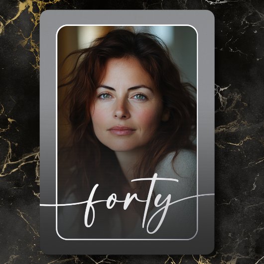 Modern Minimal Gray Photo Fortieth Birthday 箔招待状