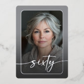 Modern Minimal Gray Photo Sixtieth Birthday 箔招待状 (正面)