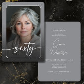 Modern Minimal Gray Photo Sixtieth Birthday 箔招待状