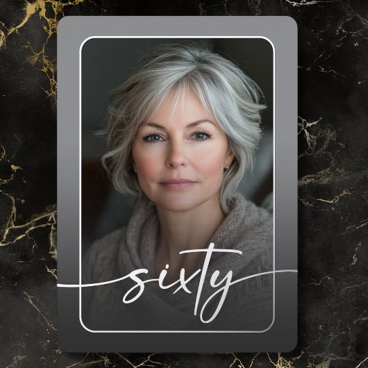 Modern Minimal Gray Photo Sixtieth Birthday 箔招待状