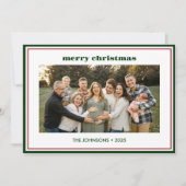 Modern Minimal Green Border Photo Holiday Card シーズンカード (正面)