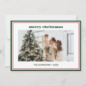 Modern Minimal Green Border Photo Holiday Card シーズンカード (正面)
