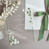 Modern Minimal Green Leaf White Wedding アクリル招待状