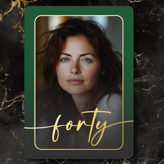 Modern Minimal Green Photo Fortieth Birthday 箔招待状