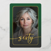 Modern Minimal Green Photo Sixtieth Birthday 箔招待状 (正面)