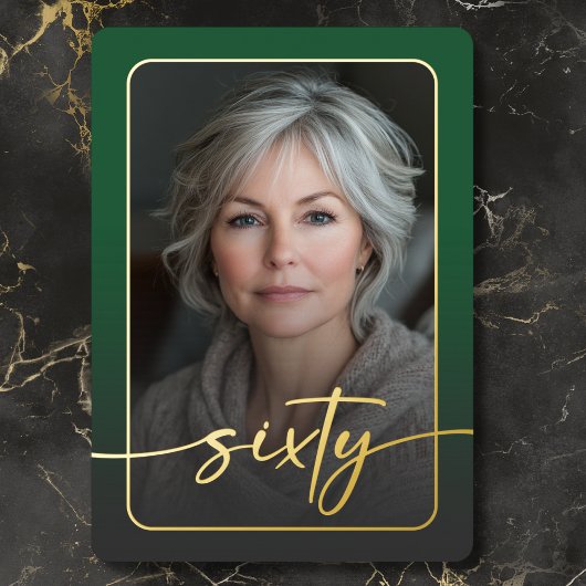 Modern Minimal Green Photo Sixtieth Birthday 箔招待状