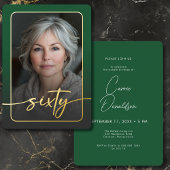 Modern Minimal Green Photo Sixtieth Birthday 箔招待状