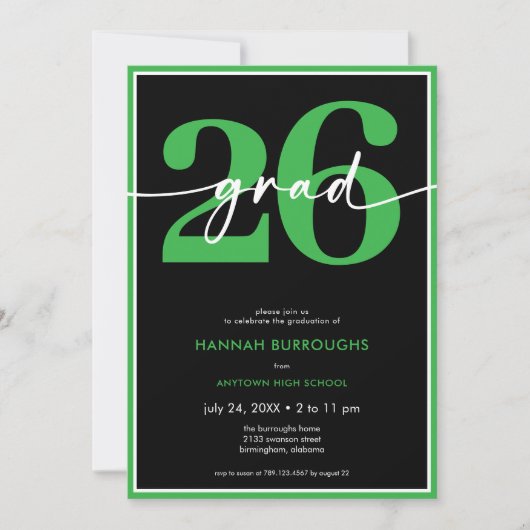 Modern Minimal Green Script Graduation Party 招待状 (正面)