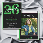 Modern Minimal Green Script Graduation Party 招待状