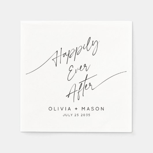 Modern Minimal Happily Ever After Wedding Script スタンダードカクテルナプキン (正面)