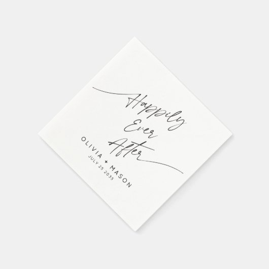 Modern Minimal Happily Ever After Wedding Script スタンダードカクテルナプキン (角)