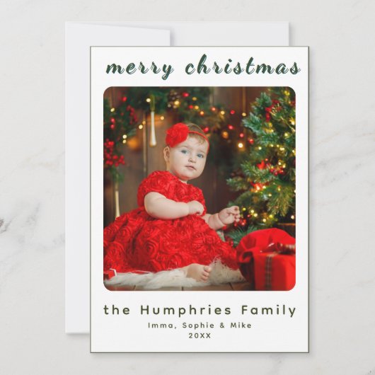 Modern Minimal Holiday Family Photo Card サンキューカード (正面)
