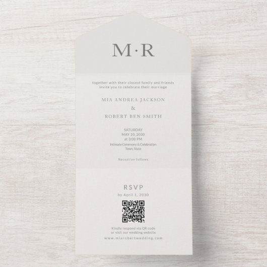 Modern Minimal Intimate Wedding オールインワン招待状 (内側)