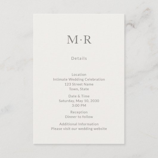 Modern Minimal Intimate Wedding Details Card エンクロージャーカード (正面)