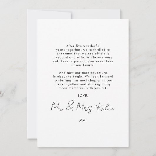 Modern Minimal Just Married Photo Announcement 招待状 (裏面)