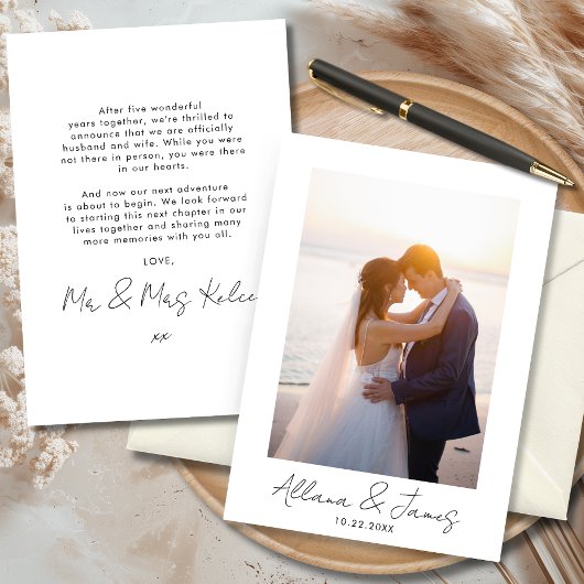 Modern Minimal Just Married Photo Announcement 招待状